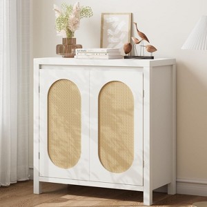 Accent Rattan Storage Cabinet, Modern Sideboard Buffet Cabinet with Door and Adjustable Shelf & Solid Wood Feet,for Living Room, Dining Room - 1 of 4