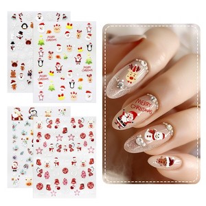 Wrapables 5D Embossed Festive Holiday Nail Art Decal Stickers, Self Adhesive Xmas Design (Set of 4) - 1 of 4
