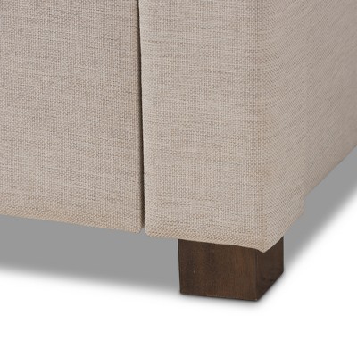 Luxurious King-Sized Light Beige Upholstered Bed with Tufted Headboard and Storage Drawers
