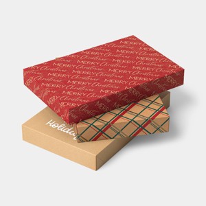 3ct Christmas Brown Kraft Shirt Gift Boxes Snowflake/Plaid/Merry