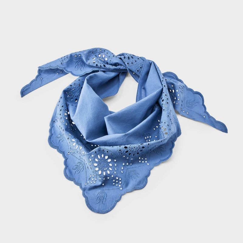 Eyelet Scallop Edge Triangle Scarf - Universal Thread™ Blue