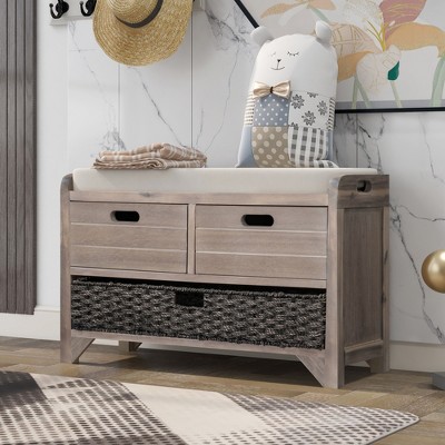 Entryway Storage Bench With Removable Basket And 2 Drawers, Fully ...