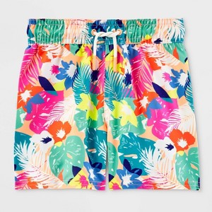 Toddler Boys' Adaptive 'Tropical Floral' Swim Trunk - Cat & Jack™ Orange - 1 of 3