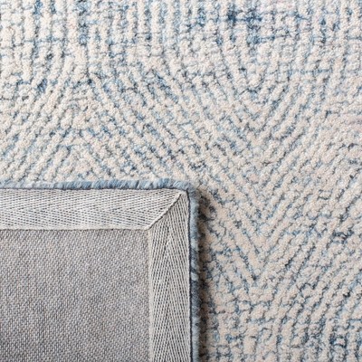 Ivory and Blue Abstract Hand-Tufted Wool Runner Rug