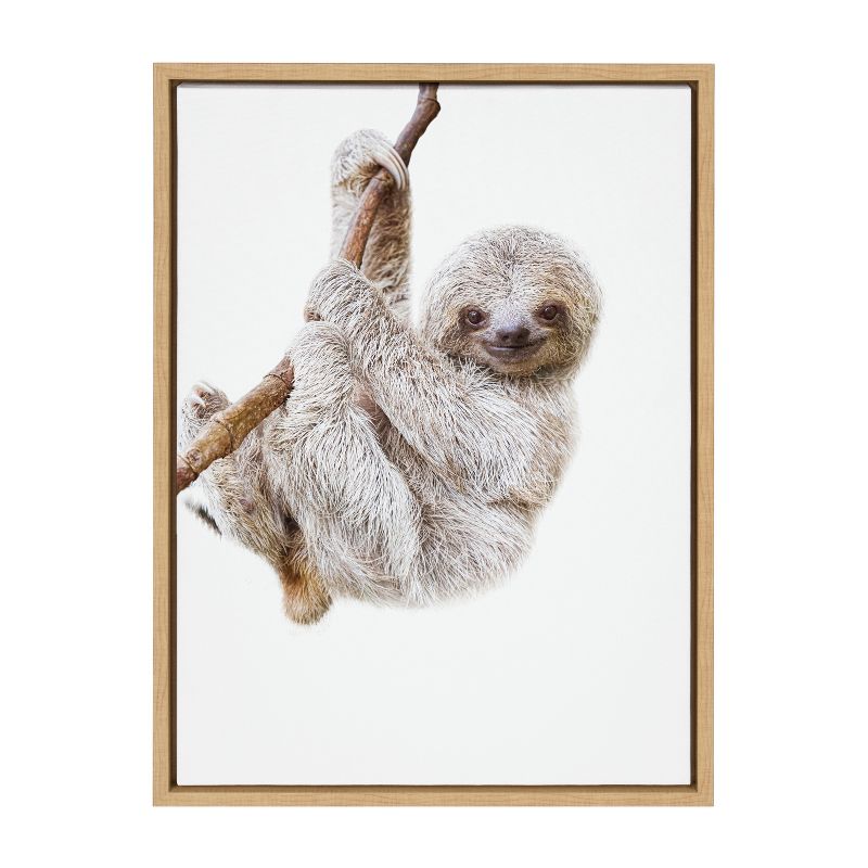 18&#34; x 24&#34; Sylvie Baby Sloth Hanging Around Framed Canvas by Amy Peterson Natural - Kate &#38; Laurel All Things Decor, 3 of 8