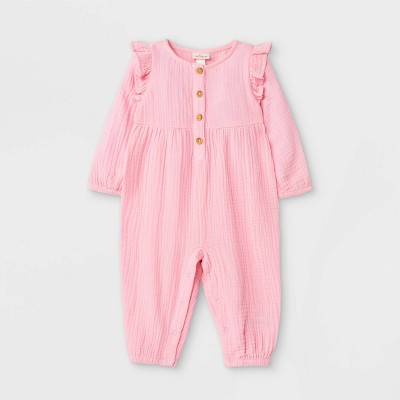 Baby Girls' Gauze Long Sleeve Romper - Cat & Jack™ Pink 6-9M