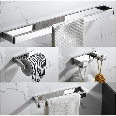4-Piece Bathroom Hardware Accessories Set Polished Chrome Towel Bar Set Square Towel Holder Kit Stainless Steel Wall Mounted