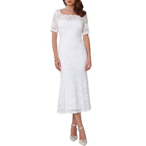 INSPIRE CHIC Women's Off Shoulder Short Sleeve Formal Wedding Mermaid Lace Cocktail Dresses - 1 of 4