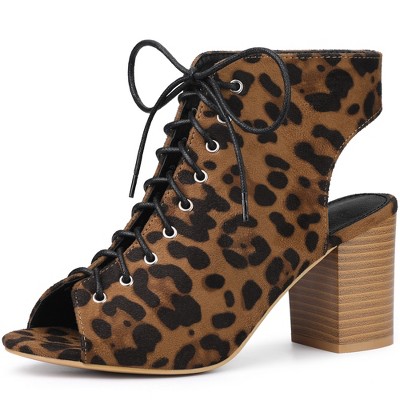 Perphy Women's Lace-Up Peep Toe Slingback Chunky Heels Ankle Boots