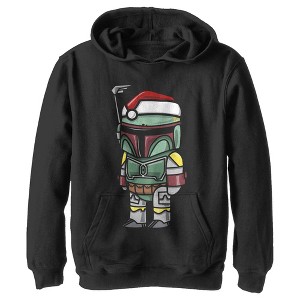 Boy's Star Wars Boba Fett Santa Hat Cartoon Pull Over Hoodie - 1 of 4