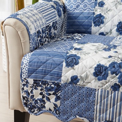 Navy Patchwork Reversible Quilted Loveseat Protector