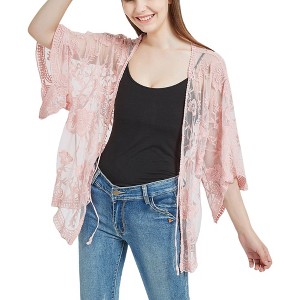 Anna-Kaci Women's Short Embroidered Lace Duster Crop Cardigan - 1 of 4