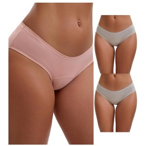 INSPIRE CHIC 3 Layers Period Leak Proof Briefs for Women's Cotton Mid-Waisted Underwear 3 Packs - 1 of 4