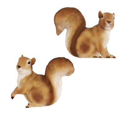 Nature Spring Brown Resin Squirrel Garden Statues Set of 2
