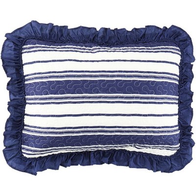 King Navy and White Embroidered Polyester Sham
