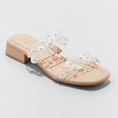 Women's Annie Slide Sandals - A New Day™ Clear Pearl 9 : Target