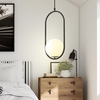DORESshop 1-Light Oval Black Globe Modern Pendant Light Hanging Lighting Fixture for Kitchen Island Living Room Dining Room