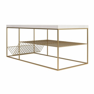 Neely Art Deco Creamy White and Antique Gold Coffee Table with Storage