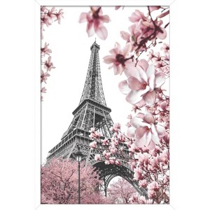 Trends International Reinders: Paris - Pink Eiffel Tower Framed Wall Poster Prints White Framed Version 22.375" x 34" - 1 of 4