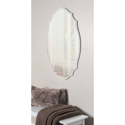 Elegant Full-Length White Wood Mirror with Scalloped Edges