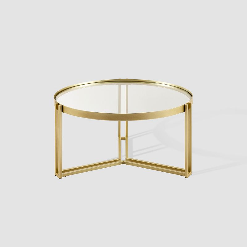 Modern Glam Tray Top Round Glass Coffee Table Gold - Saracina Home, 4 of 11