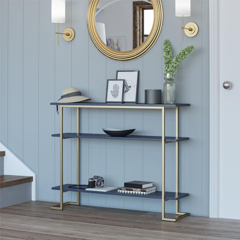 RealRooms Olten Console Sofa Table with 3 Open Shelves and Gold Metal Frame, 2 of 5
