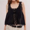 Nmoder  Women Summer Beach Vacation Boho Tie Front Tank Crop Tops Sleeveless Ruffled Lace Trim Scoop - 3 of 4
