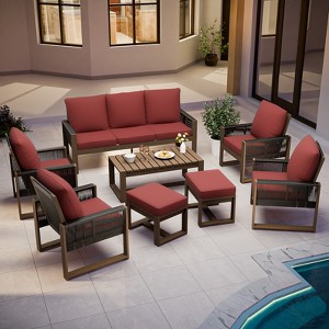 EAGLE PEAK Natural Cedar Wood Conversation Set, Outdoor Patio Furniture with 2 Ottomans and Coffee Table - 1 of 4
