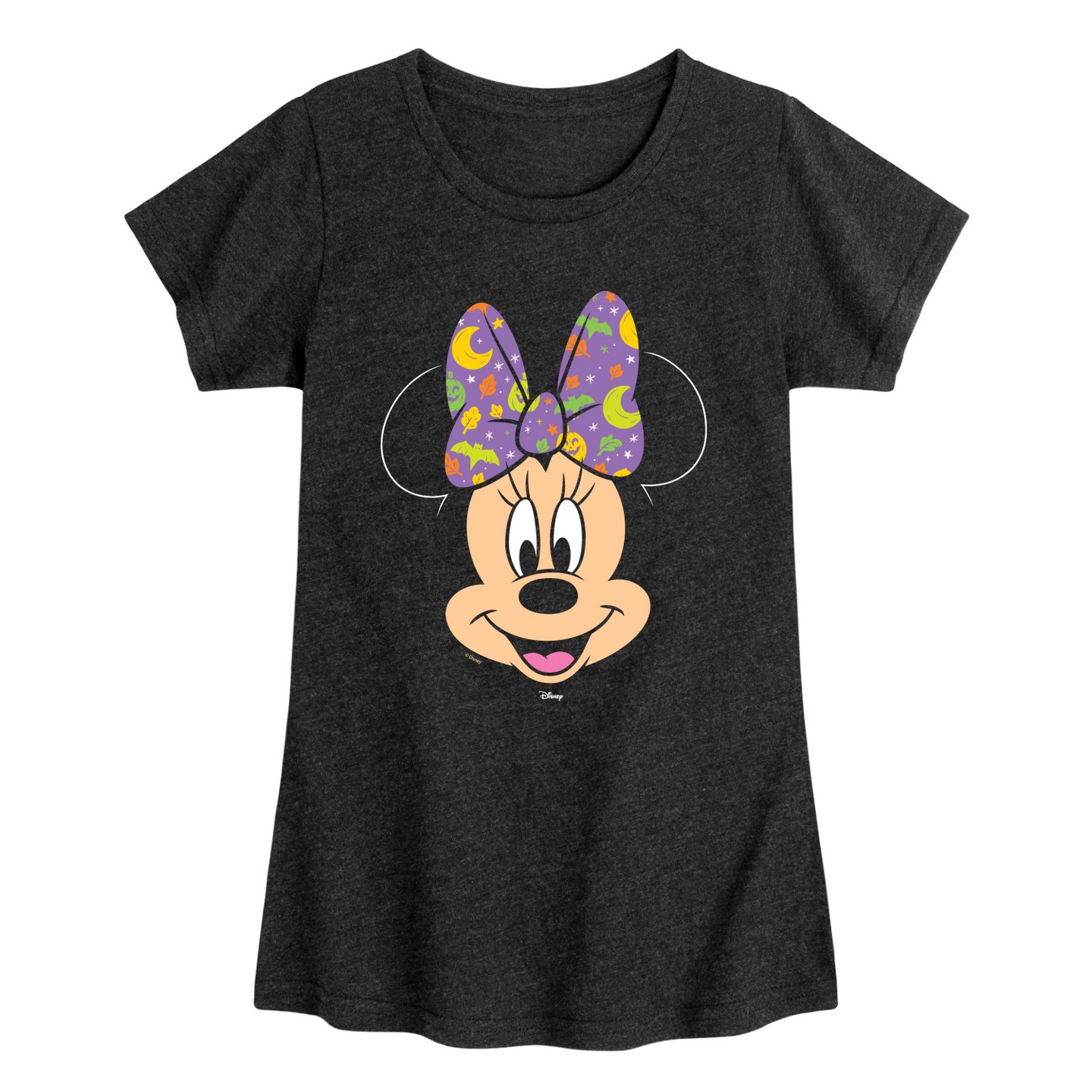 Футболка Disney Halloween Bow Minnie Mouse Fitted Short Sleeve Graphic T-Shirt - Heather Black для девочек, цвет: Меланжевый чёрный — фото 1