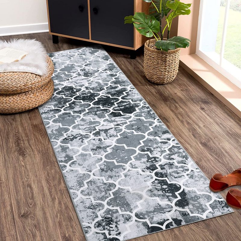 Area Rugs Moroccan Abstract Large Rugs Modern Rug for Living Room Stain Resistant Carpet Vintage Rugs for Bedroom Non Slip Rug, 2' x 6' Gray, 1 of 9