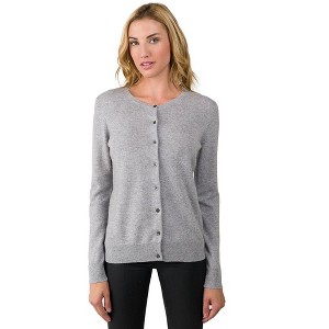 JENNIE LIU Women's 100% Cashmere Button Front Long Sleeve Crewneck Cardigan Sweater - 1 of 3