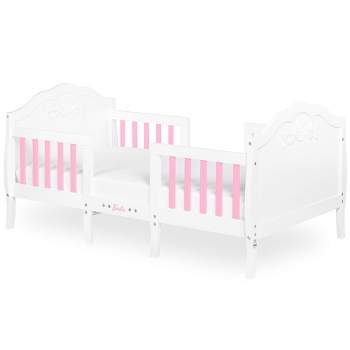 Barbie by Evolur Rose 3-in-1 Toddler Bed, White and Pink, Converts to 2 Kid-Size Sofas, Comes with Safety Side Rails, JPMA & Greenguard Gold Certified