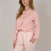 Anna-Kaci Lounge Women's Woven Pajama Set with Long Sleeve Button-Up Top Elastic Cuff Sleeves and Relaxed Gingham Print Lounge Pants - 3 of 4