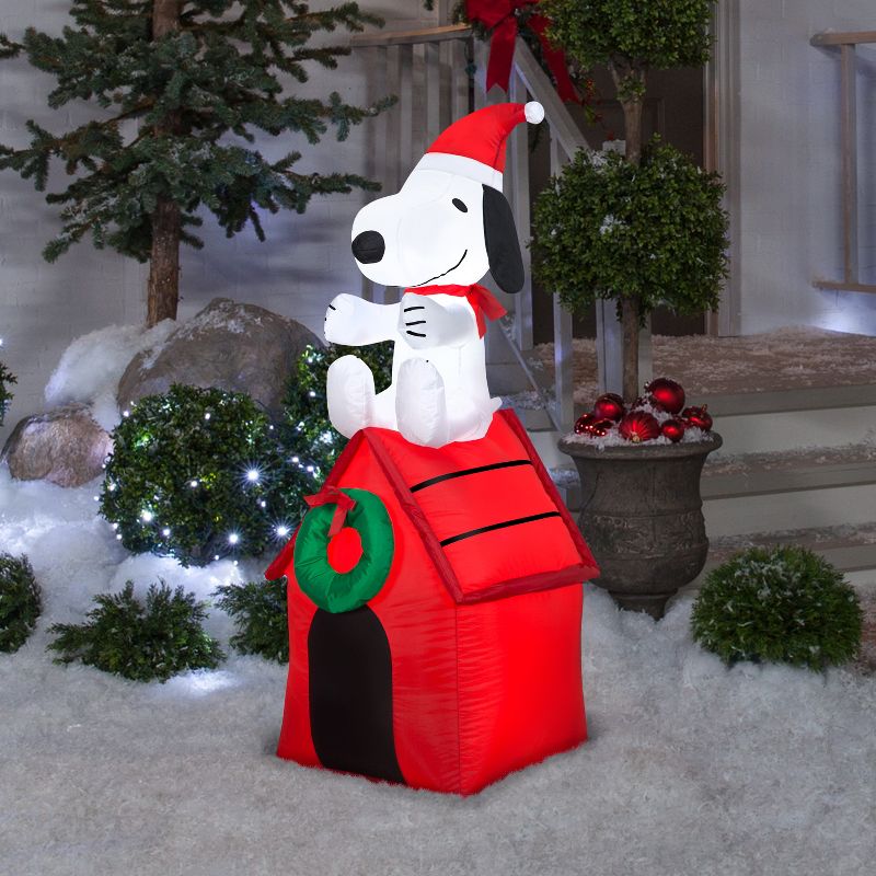 Peanuts Christmas Airblown Inflatable Snoopy on Dog House, 4 ft Tall, Red, 2 of 7