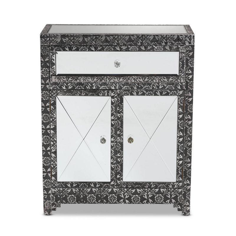 Wycliff Metal and Mirrored Glass 1 Drawer Sideboard Buffet Dark Gray/Silver - Baxton Studio, 5 of 11