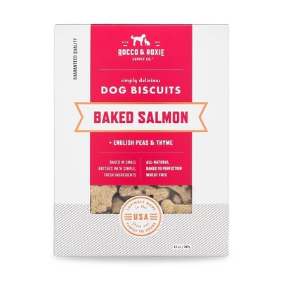 Rocco & Roxie Baked Salmon with English Peas and Thyme Dog Biscuits Dog Treats - 14oz