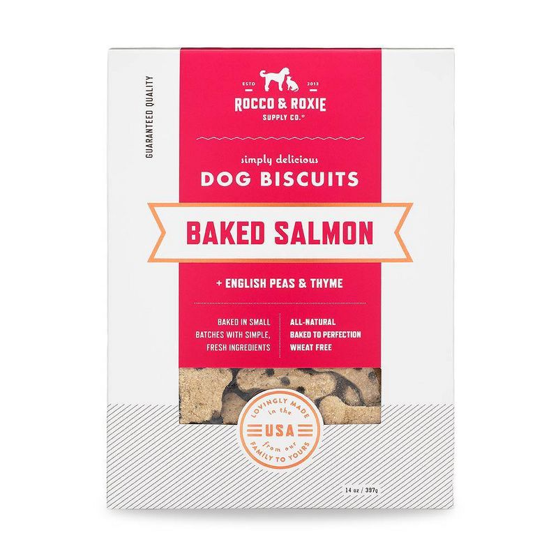 Rocco &#38; Roxie Supply Co.Baked Salmon with English Peas and Thyme Dog Biscuits Dog Treats - 14oz, 1 of 12
