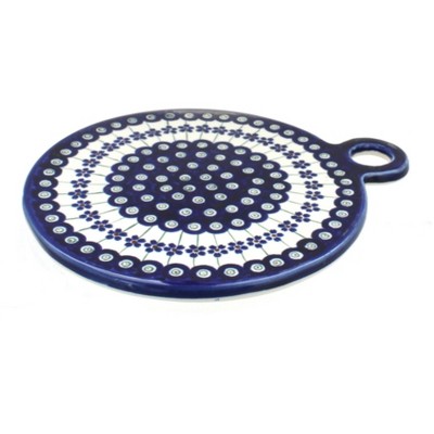 Blue Rose Polish Pottery Flowering Peacock Large Round Cutting Board