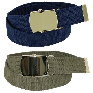 CTM Kid's Cotton Belt with Brass Military Buckle (Pack of 2 Colors) - 1 of 4