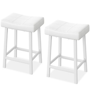 24 Inch PU Leather Barstools Set of 2, Counter Height Bar Stools, Metal Legs, Thick Saddle Seats, Breakfast Stools, for Kitchen - 1 of 4