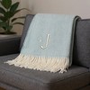 HomeRoots 55" X 70" Sky Blue And White Herringbone Cotton Blend J Throw Blanket with Tassels And Embroidery - 2 of 4