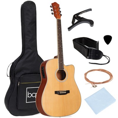 Best Choice Products Beginner Acoustic Electric Guitar Starter Set 41in w All Wood Cutaway Design, Case - Natural