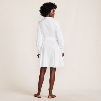 Lands' End Women's Poplin Button Front Dress with Godets