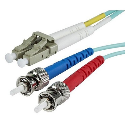 Monoprice Fiber Optic Cable - 5 Meter - Aqua | LC to ST, OM3, 50/125 Type, Multi Mode, 10Gb, Duplex