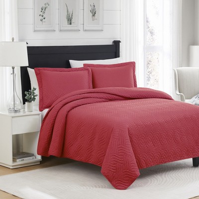 RT Designers Collection Ruby 3pc Pinsonic High Quality All Season Quilt Set for Revitalize Bedroom Queen Red