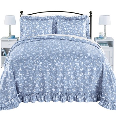 Collections Etc Lightweight Floral Scroll Plissé Bedspread