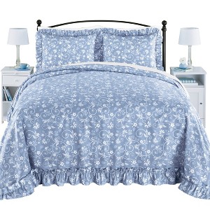 Collections Etc Lightweight Floral Scroll Plissé Bedspread - 1 of 3