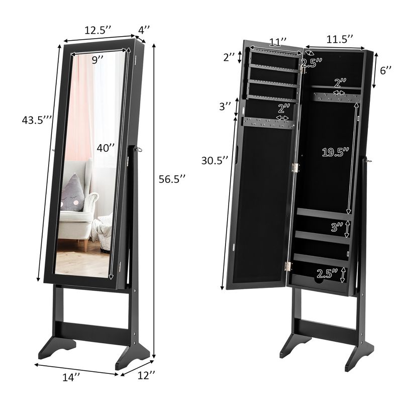 Costway Jewelry Mirrored Cabinet Armoire Organizer Storage Box w/ Stand Christmas Gift, 3 of 11