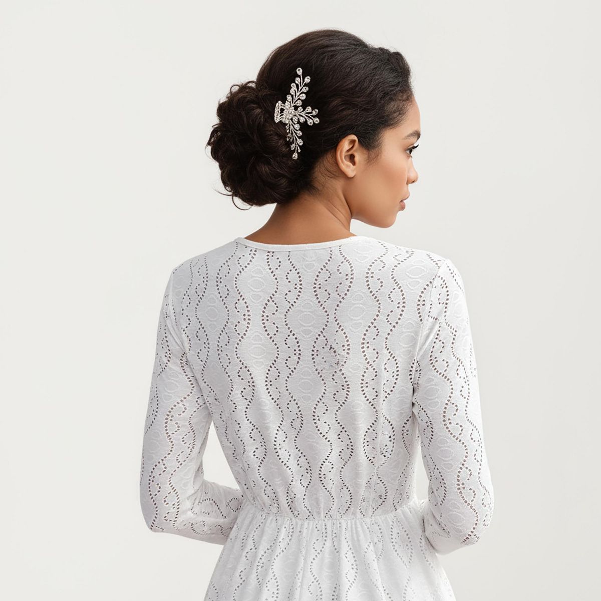 Anna-Kaci Women's Long Sleeve Lace Mini Dress with V-Neckline and Sheer Waist Detail - thumbnail 6