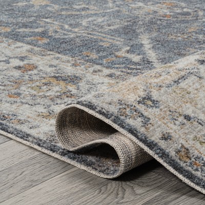 Dark Gray and Cream 8' x 10' Reversible Washable Synthetic Area Rug